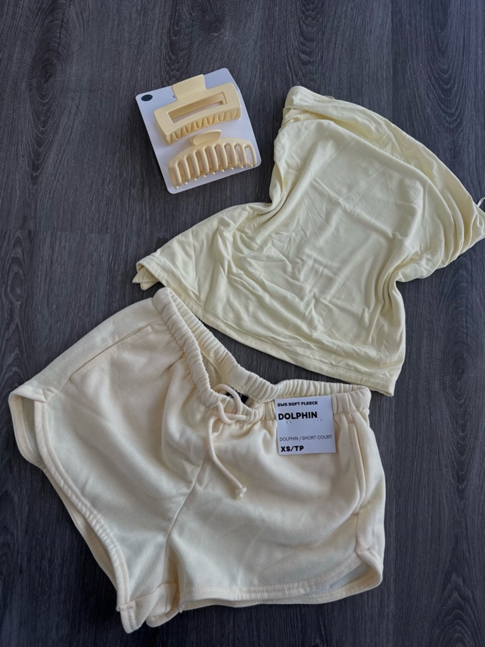 Women's light yellow Soft Fleece Tank & Shorts Set